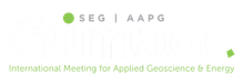 SEG | AAPG, International Meeting for Applied Geoscience & Energy logo, light green text and accents.