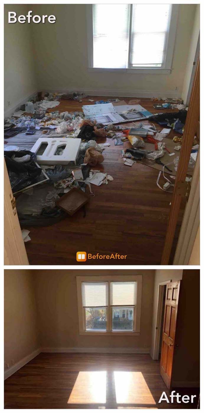 Before and after of a room. The