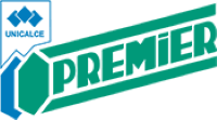 Logo di Unicalce Premier. Design blu e verde acqua con la scritta