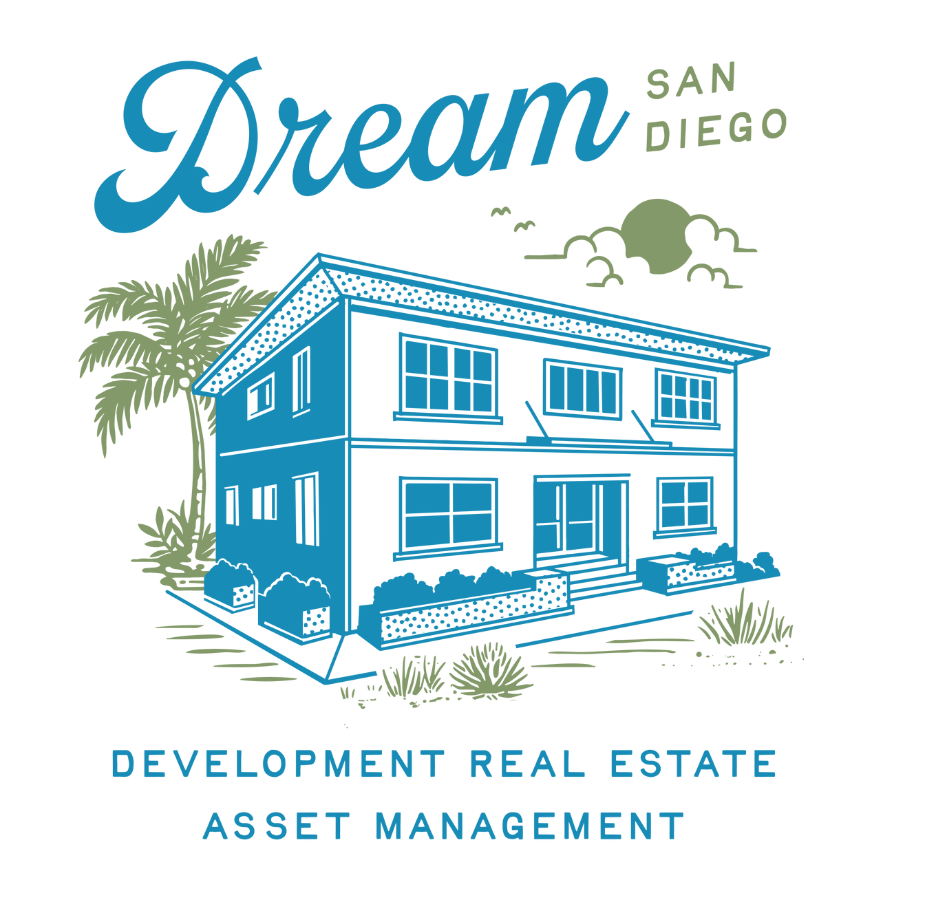 A logo for dream san diego development real estate asset management