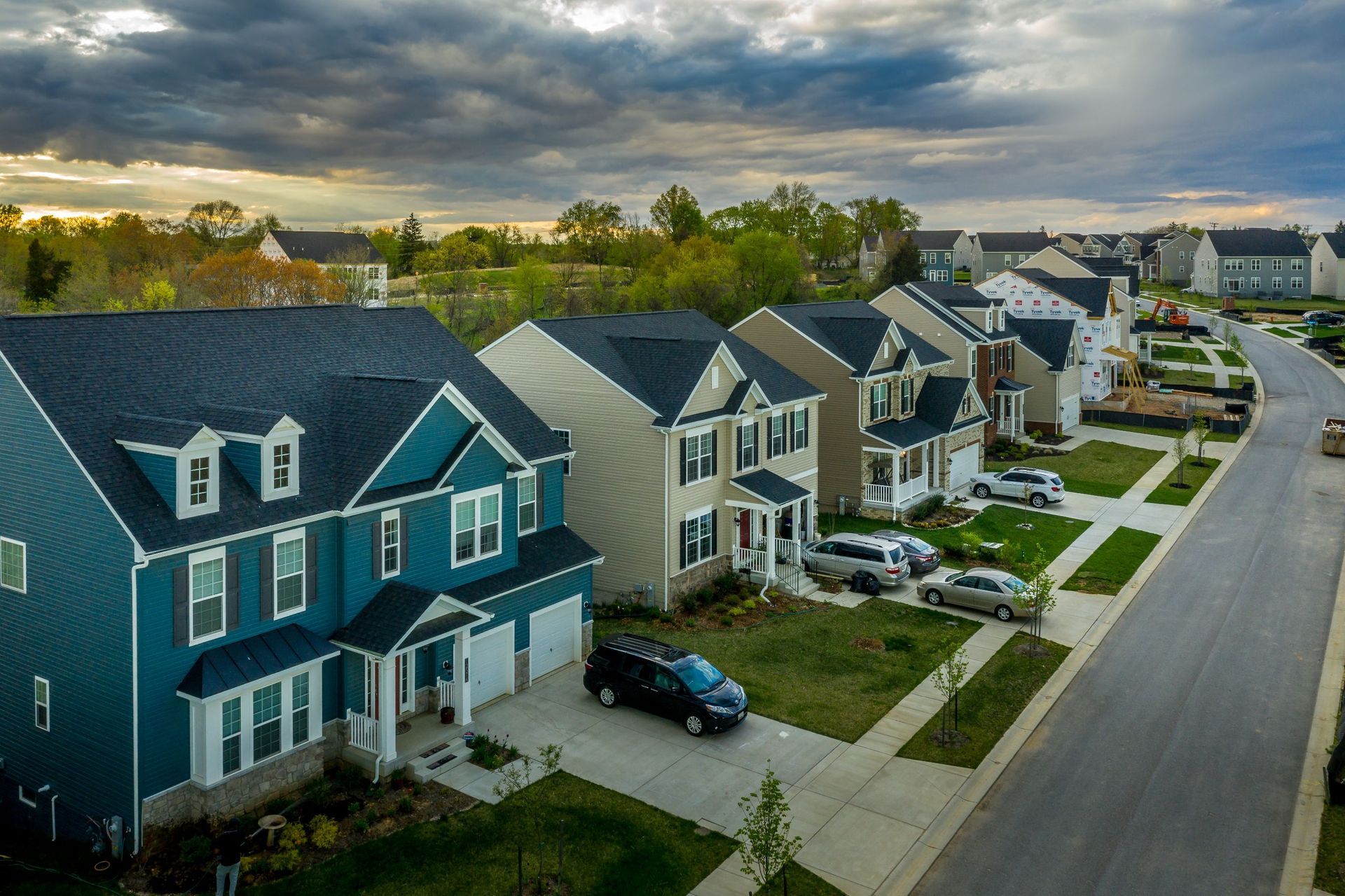 aerial view typical american new construction