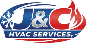J&C HVAC Services logo with blue snowflake, red flame, and white lettering
