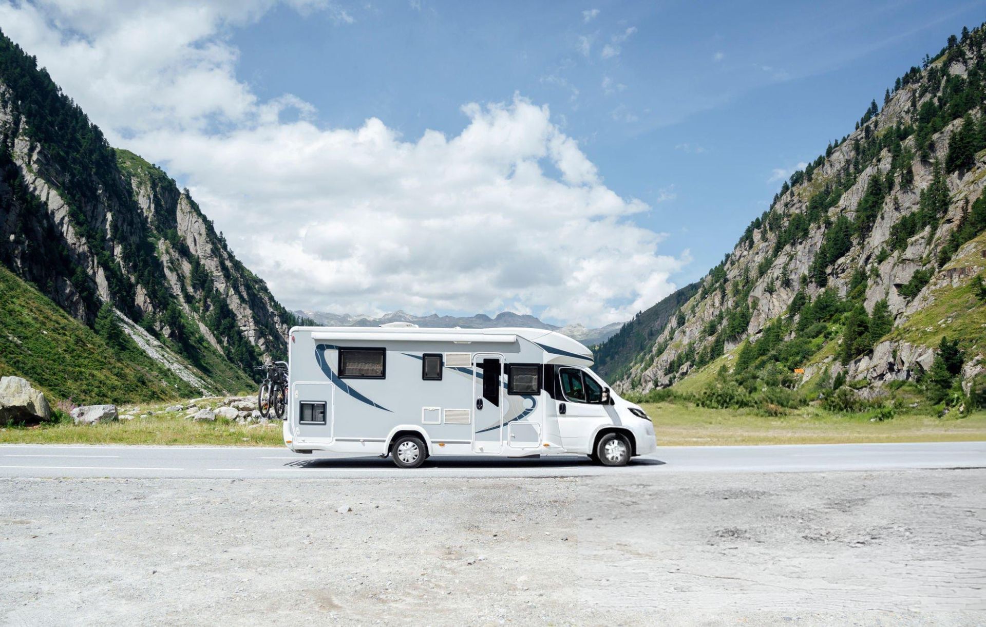 RV parked in the mountainsides