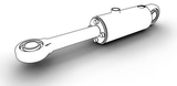 Black and white line drawing of a hydraulic cylinder, for mechanical or industrial use.