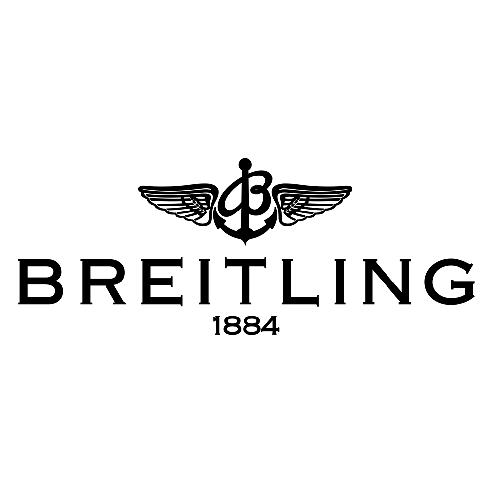 The breitling logo is a black and white logo with an anchor and wings.