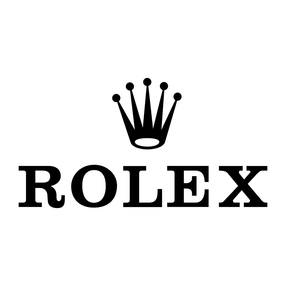 The rolex logo is black and white and has a crown on it.