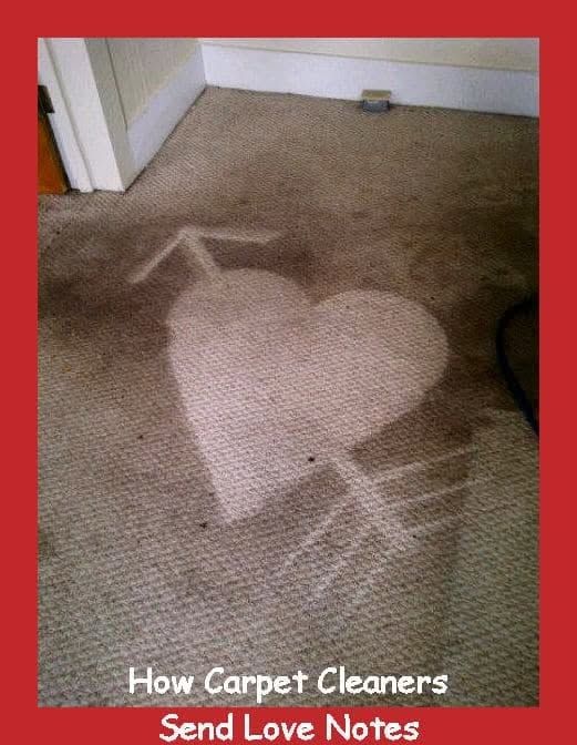 Heart shape cleaned into a carpet with text “How Carpet Cleaners Send Love Notes”