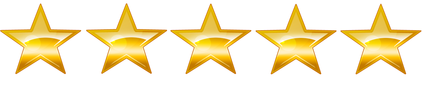 Five gold star rating on a white background