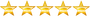 Five gold stars in a row on a white background.