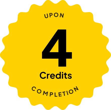 Blue badge with text: 