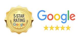 Google 5-star rating logo with a gold badge and five yellow stars.