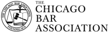 Logo of The Chicago Bar Association: circular emblem with scales, gavel, and open book. Text: