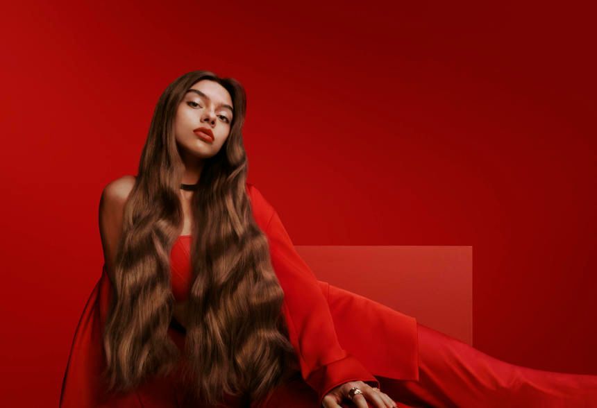 Lady in red with beautiful hair