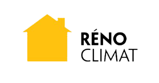 Une maison jaune avec les mots reno climat écrits en dessous.