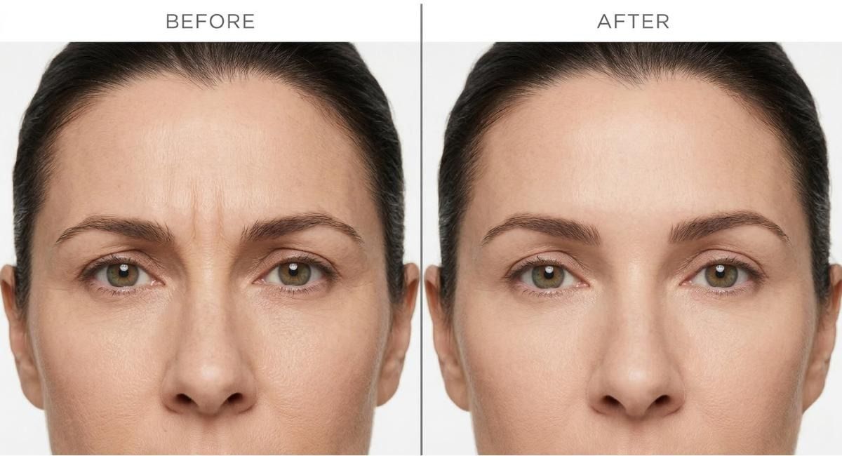 Before and after comparison showing glabellar line softening and improved resting expression with anti-wrinkle injections 