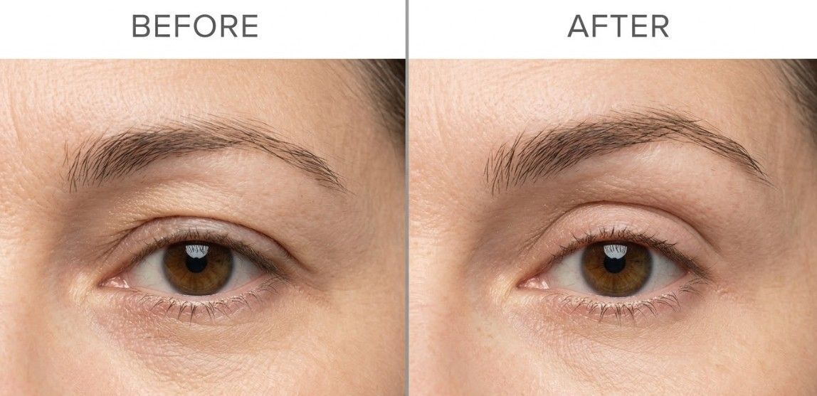 Before and after comparison showing subtle brow lifting results from anti-wrinkle injections at Signature Aesthetics 