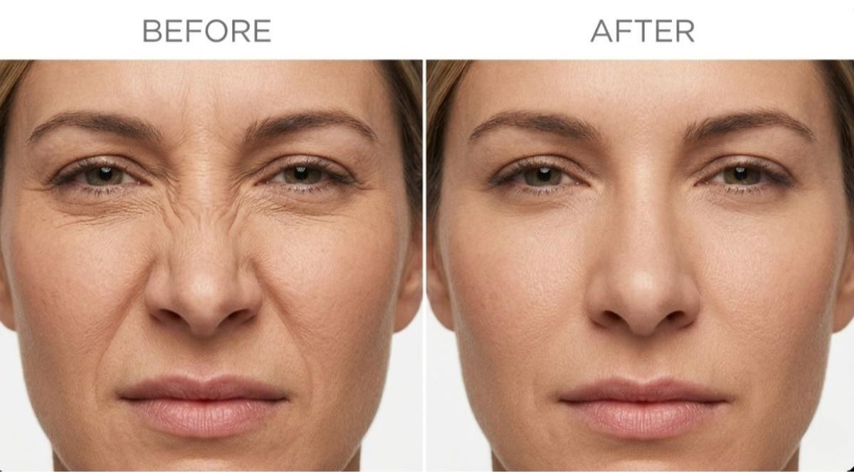 Before and after comparison showing bunny line softening on expression with anti-wrinkle injections at Signature Aesthetics