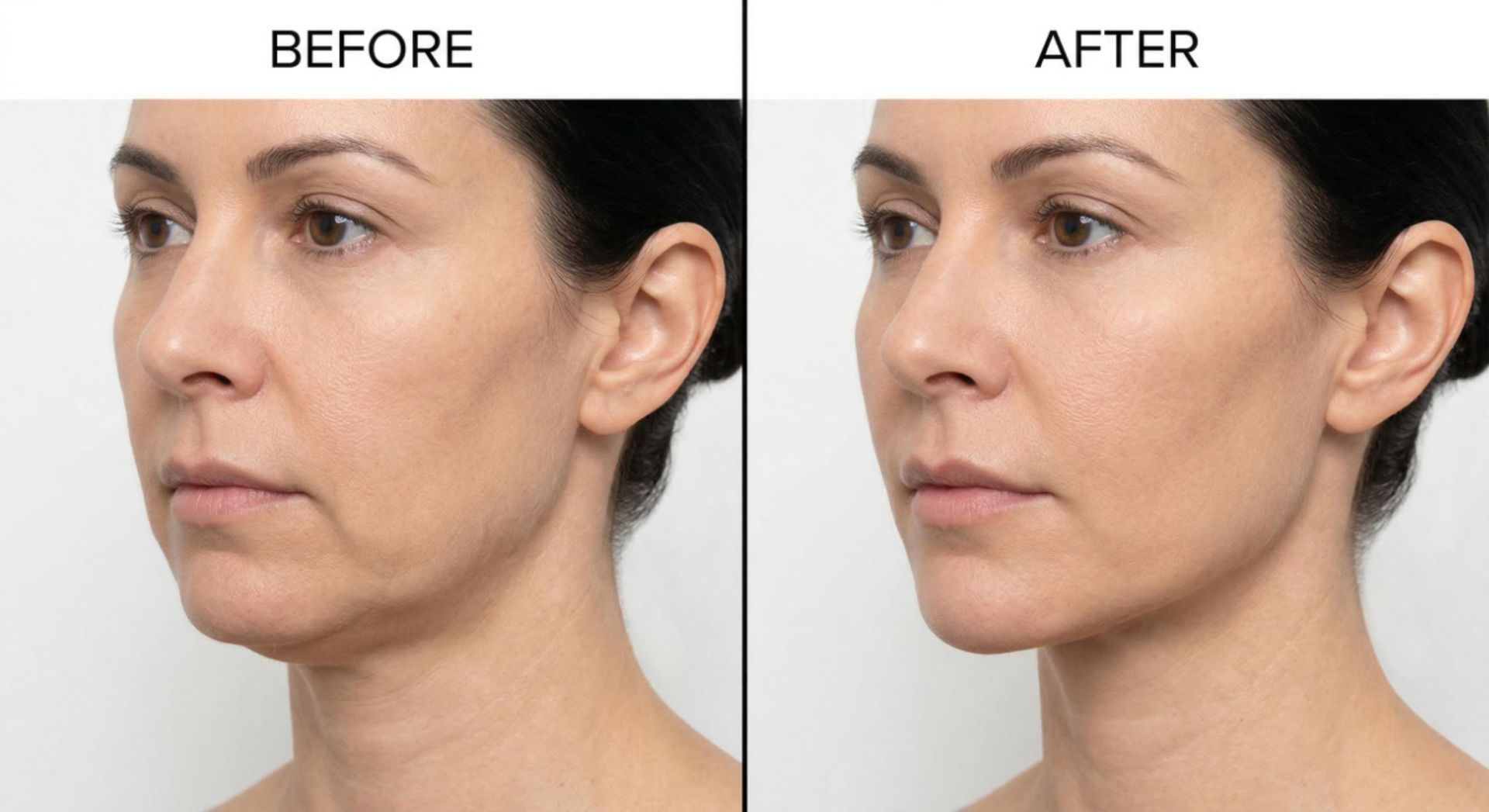 Before and after comparison showing natural jawline definition improvement with jaw filler at Signature Aesthetics