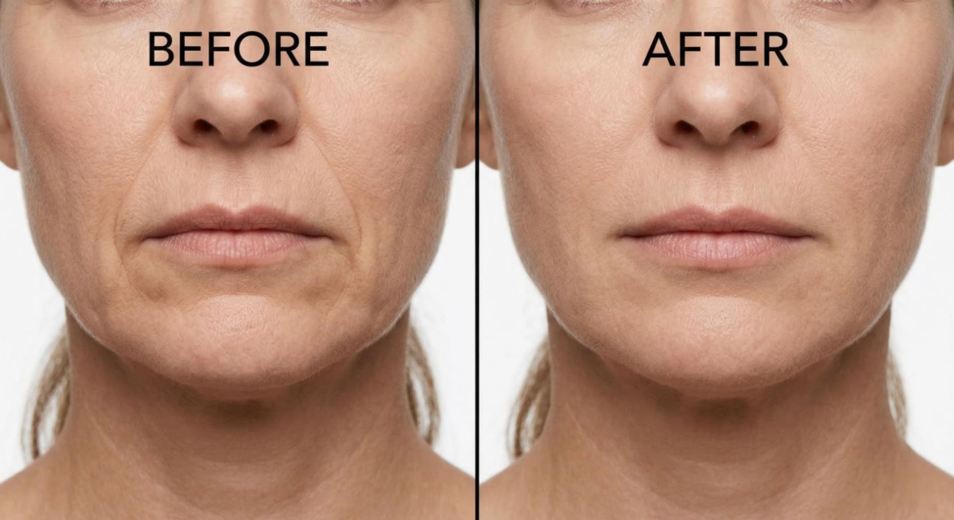 Before and after comparison showing natural marionette line softening and improved resting expression at Signature Aesthetics