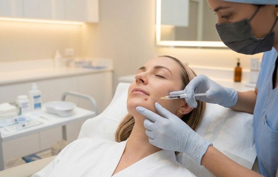 Practitioner performing precise chin filler treatment with careful midline placement at Signature Aesthetics Nottingham