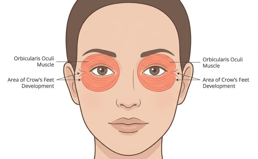 Orbicularis oculi muscle showing the cause of crow's feet lines and the area targeted by anti-wrinkle injections