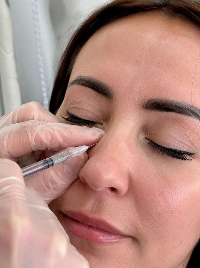 Lyndsey at Signature Aesthetics administering non-surgical rhinoplasty nose filler in Nottingham