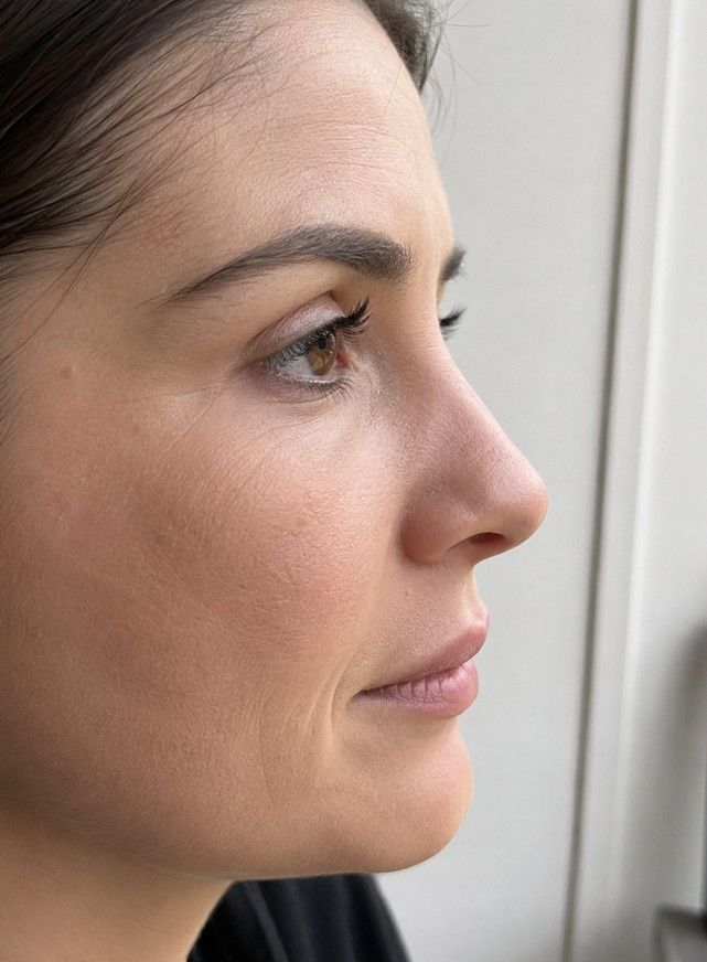 Side profile close-up showing nose shape before non-surgical rhinoplasty at Signature Aesthetics Nottingham
