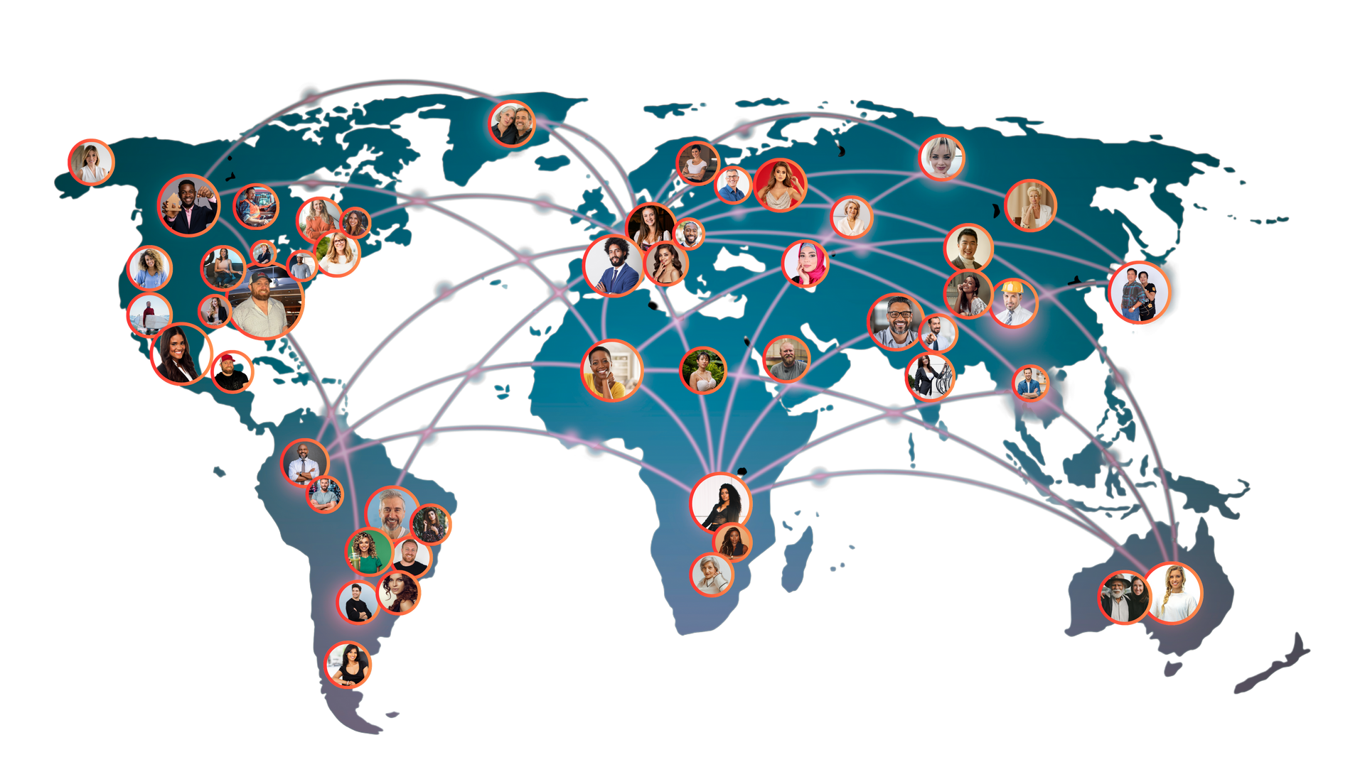 A map of the world with people connected to each other.