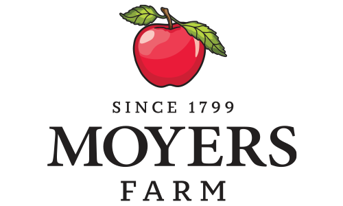 Moyers Farm logo with a red apple and green leaves above the words “Since 1799”