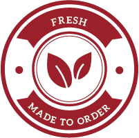 Red and white “Fresh Made to Order” circular badge with leaf icon
