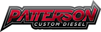 A red and black logo for Patterson Custom Diesel | Patterson Custom Diesel/Automotive
