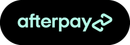 Afterpay logo on a black rounded rectangle, white lowercase text with teal icon