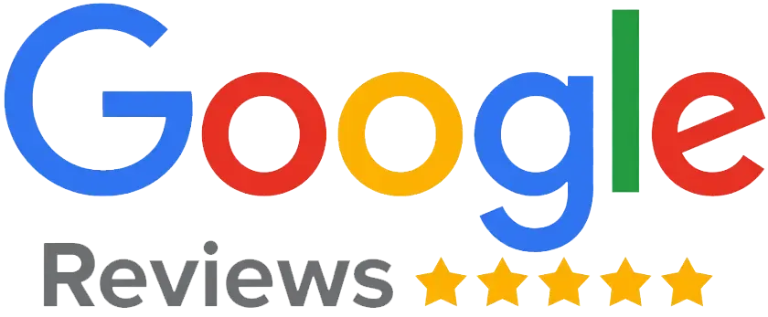 Google Reviews logo with five yellow stars and multicolor Google text