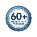 Blue circular badge reading “60+ Dealership Partners”