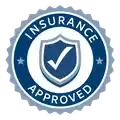 Blue “Insurance Approved” badge with a white shield and checkmark.