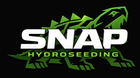 SNAP Hydroseeding logo with green turtle and bold white text on black background