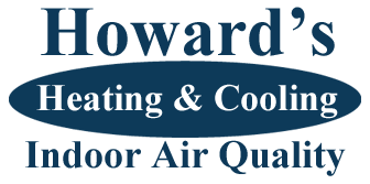 Logo for Howard's Heating & Cooling, featuring the company name in blue text and a central blue oval containing the services.