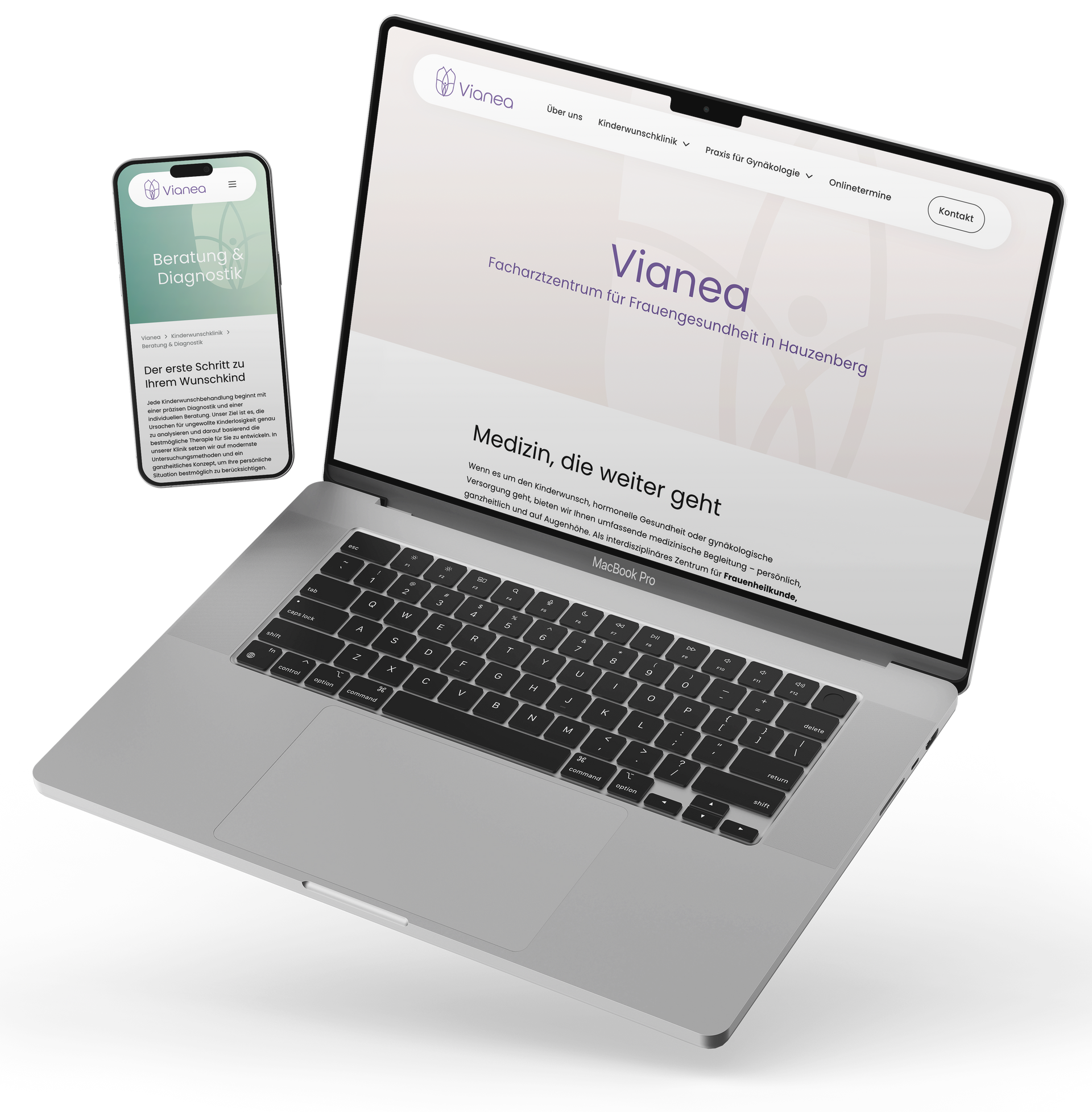 Laptop und Handy zeigen eine Webseite mit dem 