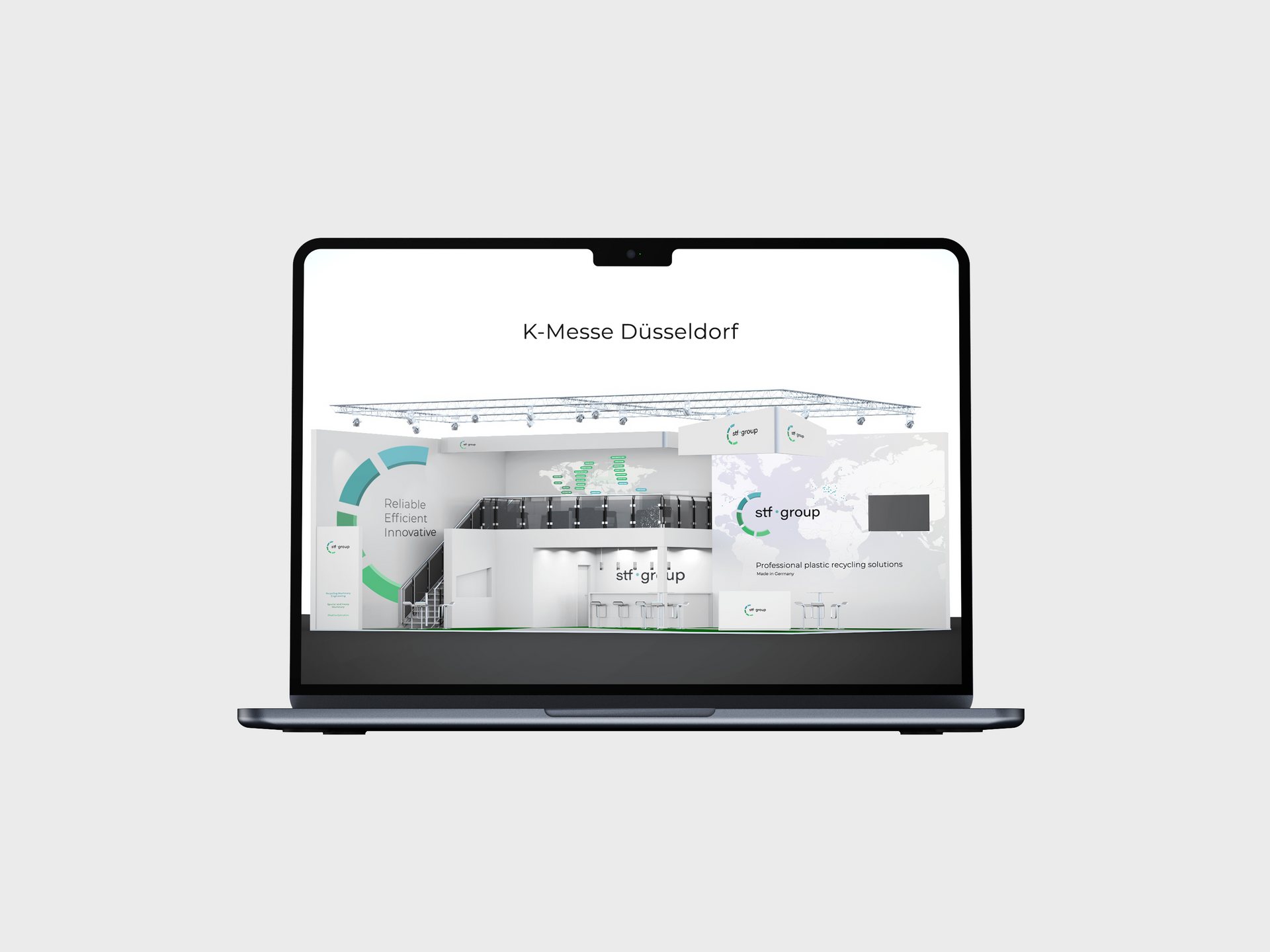 Laptop mit einer Infografik, die Diagramme, Grafiken und eine Weltkarte enthält.