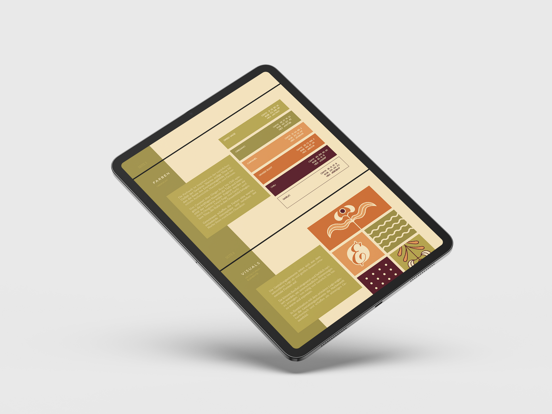 Tablet mit farbenfrohem Rasterlayout auf hellem Hintergrund