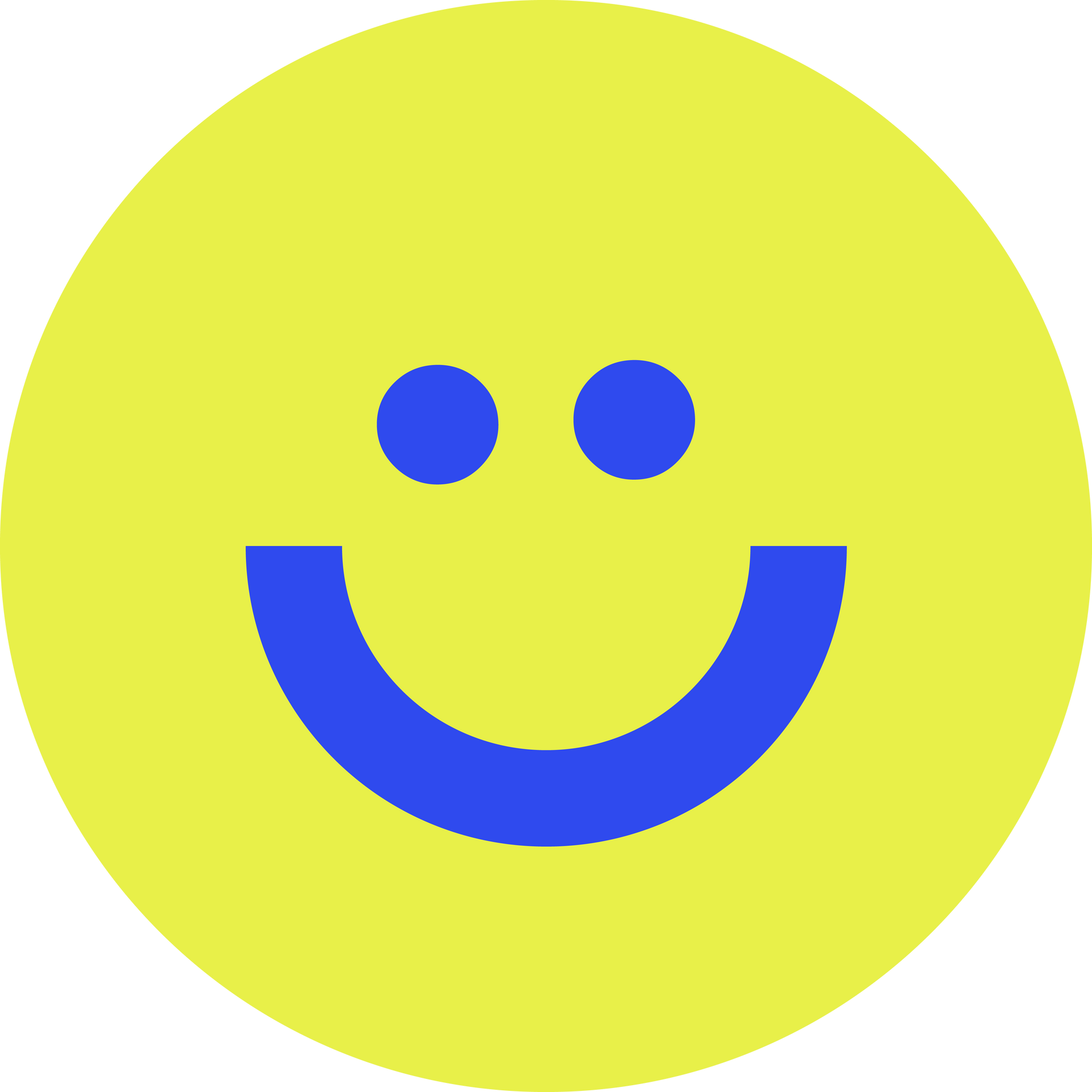 Gelber Kreis mit blauen Augen und Lächeln.