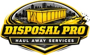 Disposal Pro logo with yellow dumpster and city skyline, text “Haul Away Services”