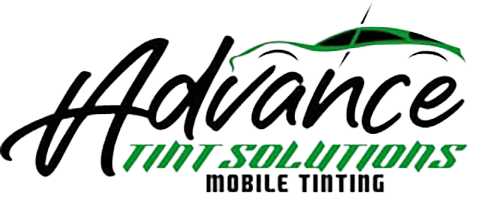 The logo for advance tint solutions mobile tinting is black and green.