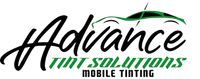 The logo for advance tint solutions mobile tinting is black and green.