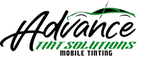 The logo for advance tint solutions mobile tinting is black and green.