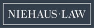 White “NIEHAUS·LAW” text inside a thin white rectangular border on a dark blue background.