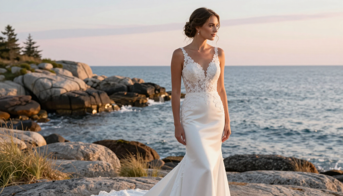 Bride in Mermaid Gown on Coast