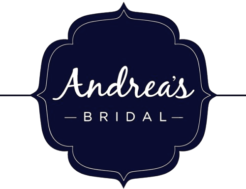 Andrea’s Bridal logo in navy with white script and decorative border