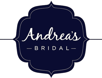Andrea’s Bridal logo in navy with white script and decorative border