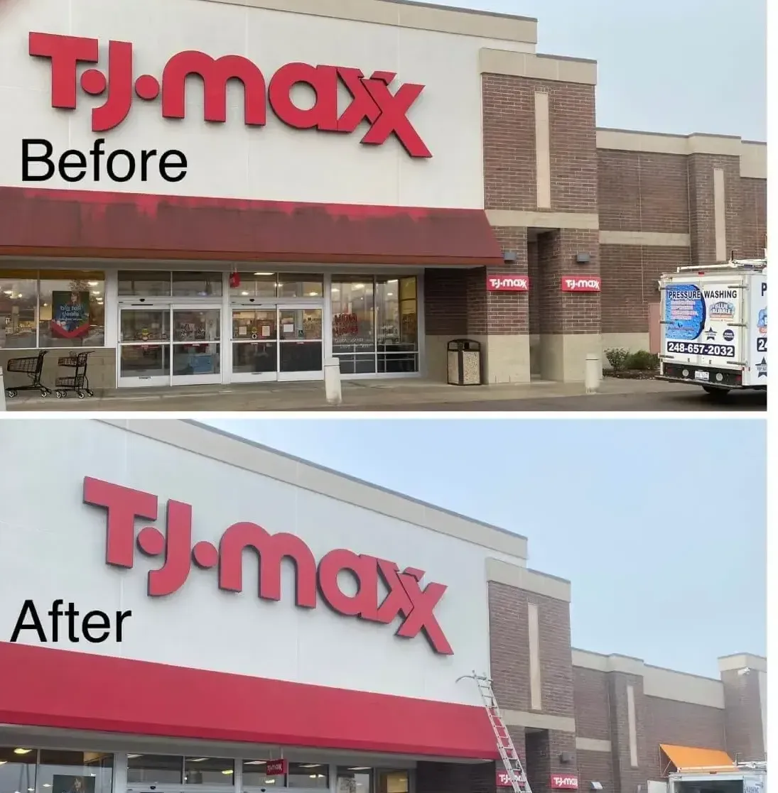 A before and after photo of a tj max store
